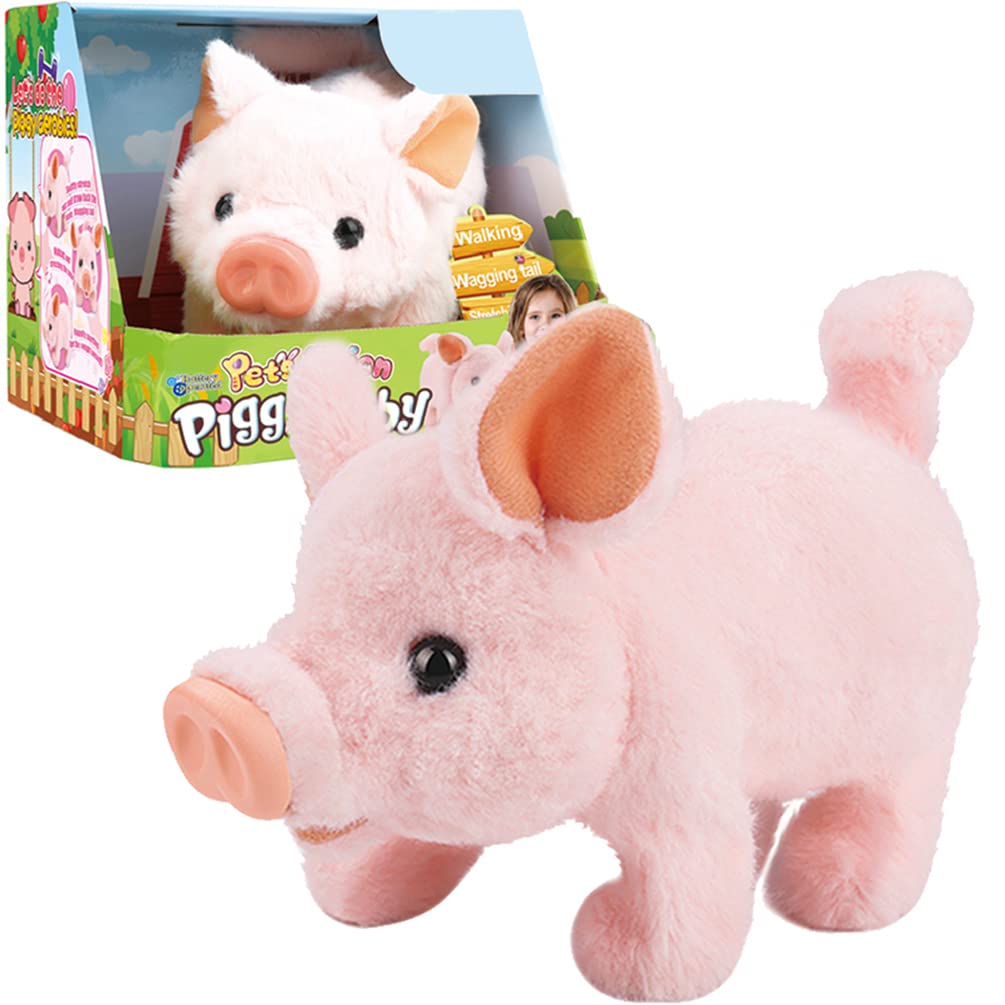 Liberty Imports Plush Pigy Pet Piggy Electronic Toy Piglet - Walking, Wag Tail, Wiggle Nose, Oink Sounds for Kids