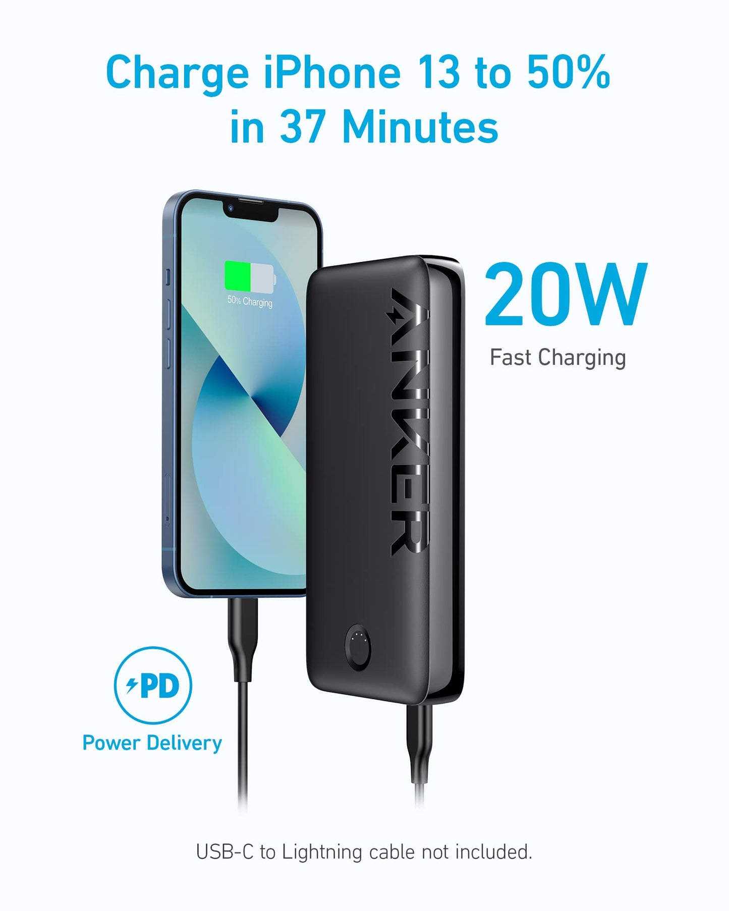 Anker Power Bank, 20,000mAh Portable Charger with USB-C Fast Charging, Works for iPhone 15/15 Plus/15 Pro/15 Pro Max, iPhone 14/13/12 Series, Samsung, iPad Pro, AirPods, Apple Watch, and More