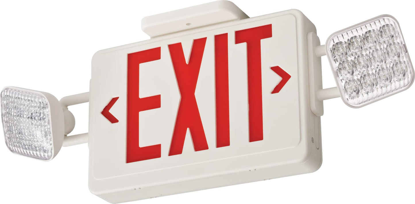 Lithonia Lighting ECRG Basics LED Exit Sign/Emergency Light Combo, Red/Green Switchable Exit Sign and Emergency Lights for Business, 2-Head Fixture, Square Lamp Heads, White (ECRG SQ M6)
