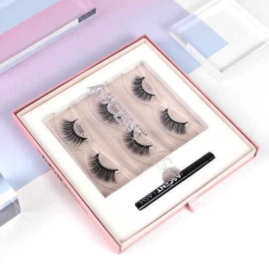 AscentLash Magnetic Eyelash Kit with Magnetic Eyelashes and Magnetic Eyeliner, Easy to Apply, No Glue Needed, Reusable, 50 wears, Faux Mink Eyelashes, Volume and Length - 3 Pairs (Besties)