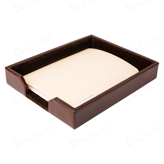 Dacasso Dark Brown Bonded Leather Luxury Letter Tray Holder - Paper Organizer for Desktop Office Essentials & Executive Desk Decor