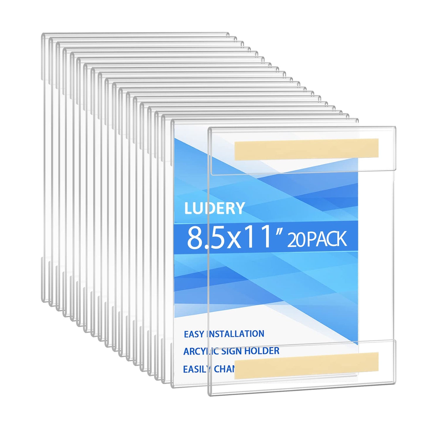Ludery 8.5 x 11 Wall Mount Acrylic Sign Holder, Plastic Sign Holder with 3M Tape Adhesive,Clear Wall Mount Frame,Picture Paper Frames Holder for Home, Office, Store, Restaurant(20pack)