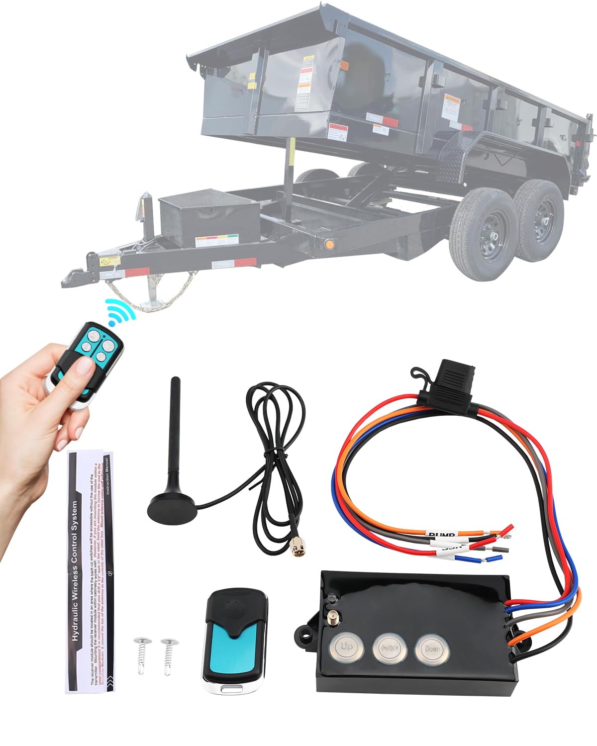 Gledewen Wireless Dump Trailer Remote, 12 Volt Hydraulic Lift Winch Tilt, Dump Trailer Wireless Remote Control Kit, Hydraulic Wireless Remote Dump Trailer Controller, 50-100ft Operating Range, G3-H01