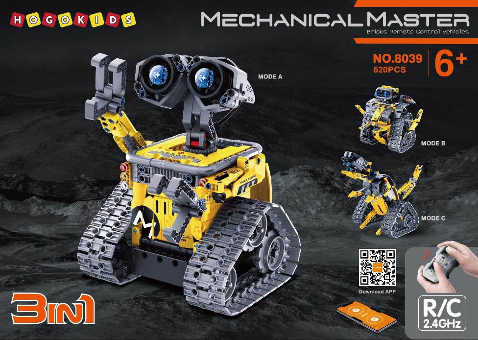 HOGOKIDS Robot Building Toys for Kids - 5 in 1 Remote & APP Controlled Building Set | RC Wall Robot/Engineer Robot/Mech Dinosaur STEM Toys for Boys Girls Age 6 7 8 9 10 11 12+ Year Old (520 Pcs)