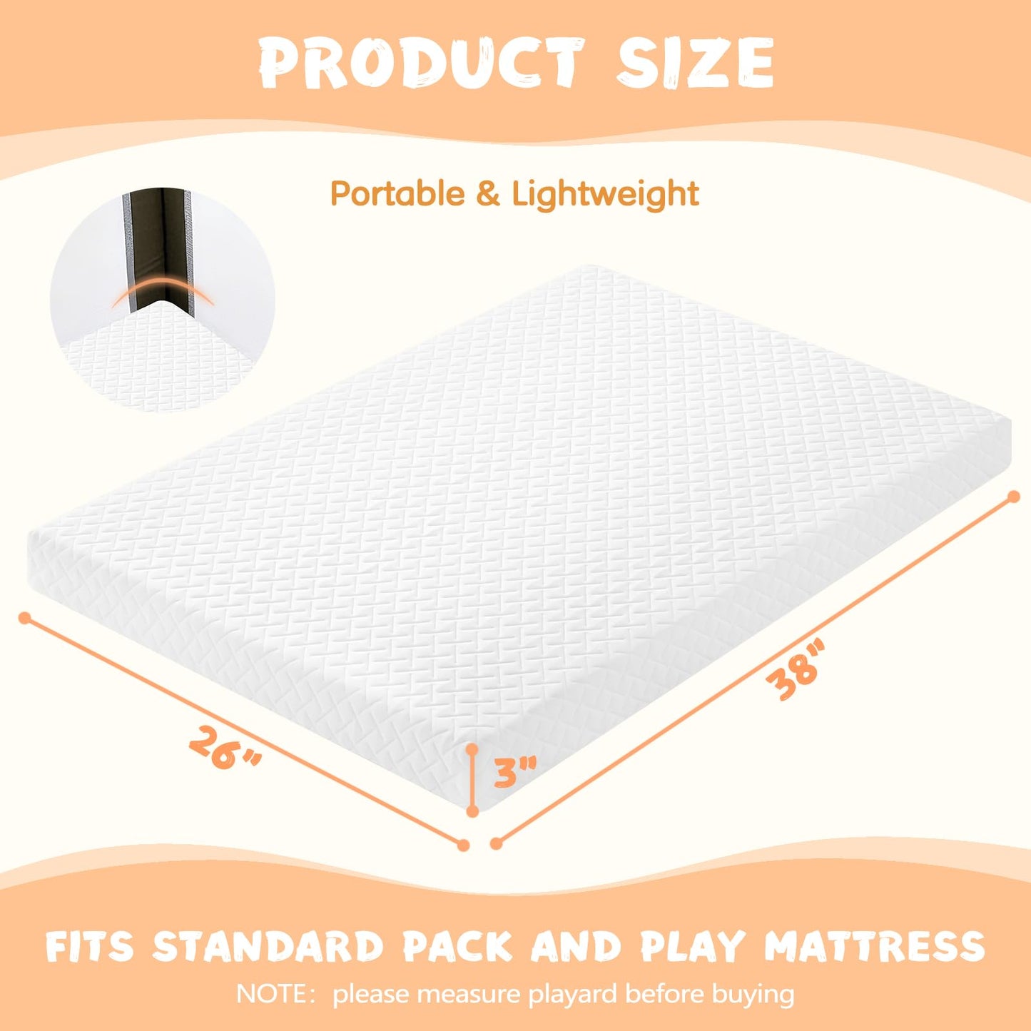voomf Pack and Play Mattress Pad, 38"x26" Dual-Sided Memory Foam Pack N Play Mattresses, Portable Baby Crib Mattress, Machine Washable
