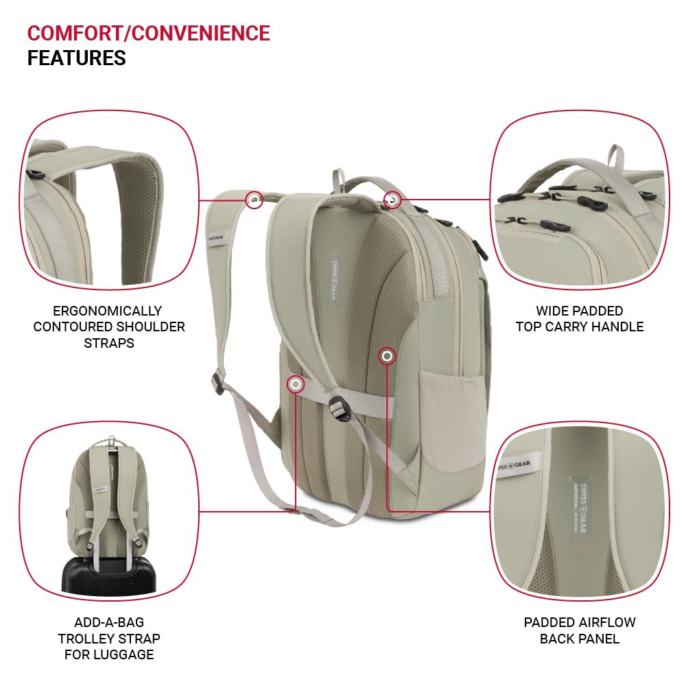 SwissGear Shield Laptop Backpack, Sage Gray, 18.5"x12"x6"