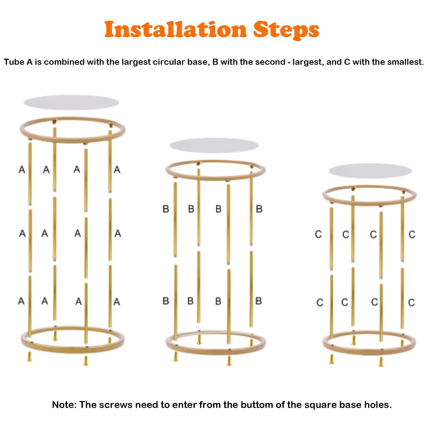 Tectsia 3pcs Metal Cylinder Pedestal Stand for Party, Cilindros Para Decoraciones De Fiestas, Round Cake Pedestal Tables for Wedding Display, Event Decor with Floral Plant, Birthday Backdrop- Gold