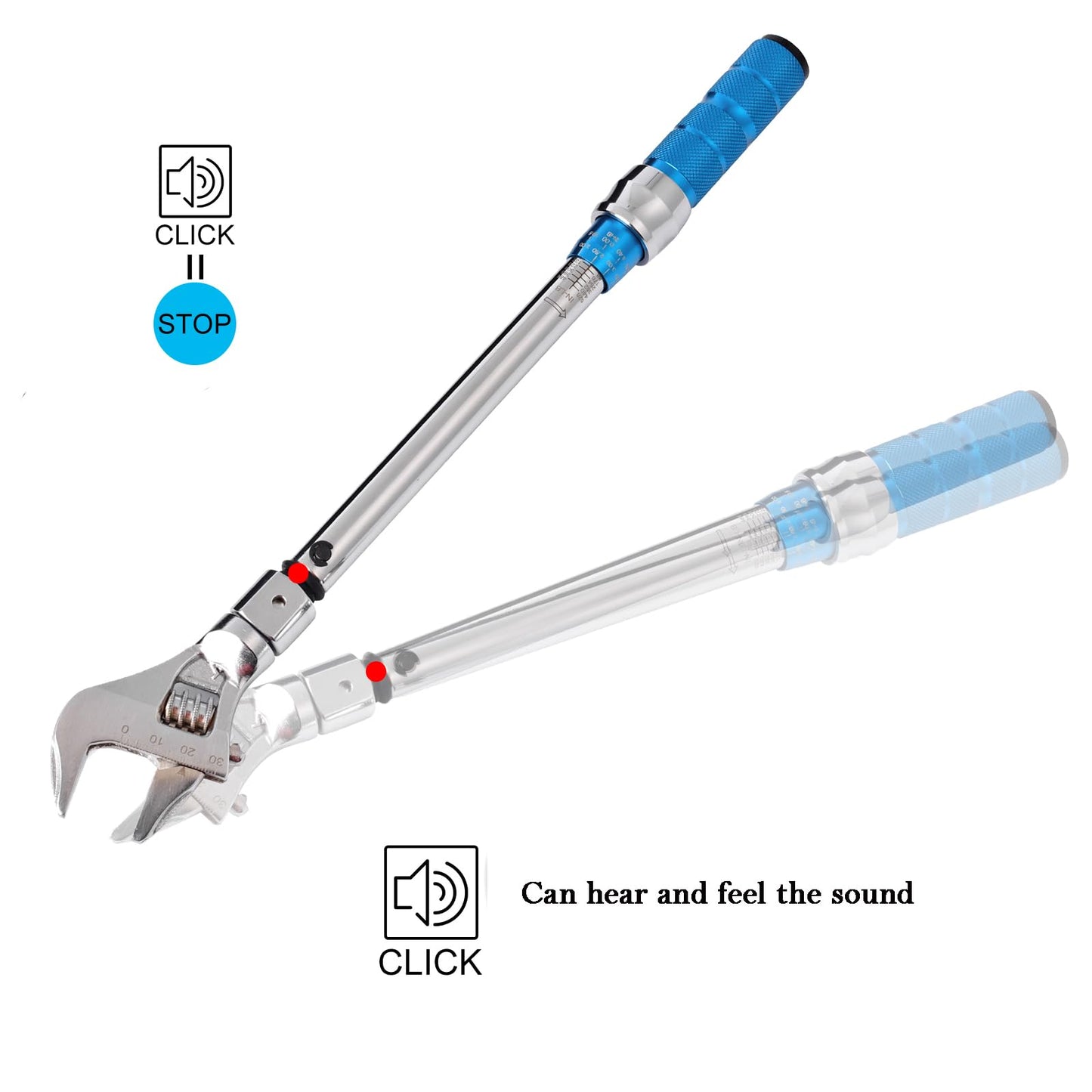 COTOUXKER Adjustable Torque Wrench, 5 to 60 Nm with 30mm Open End and 3/8 Drive Ratchet Changeable Head for Hvac Mini Split