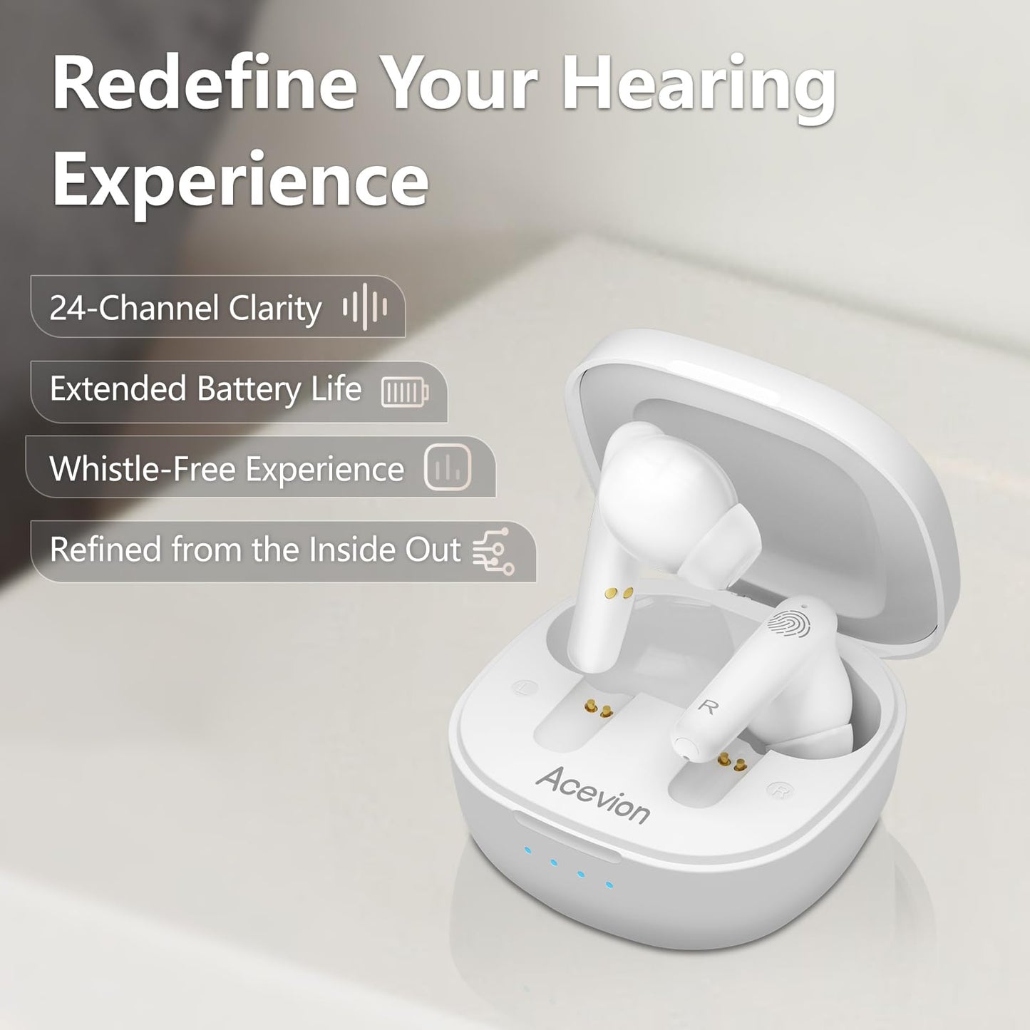 Acevion by maleous – Rechargeable OTC Hearing Aids for Seniors Fashionable | Pro-Level (Not Amplifier) | 24-Channel DSP, 90% Feedback Suppression | 100-Hr Battery | Japanese Design, Touch Control