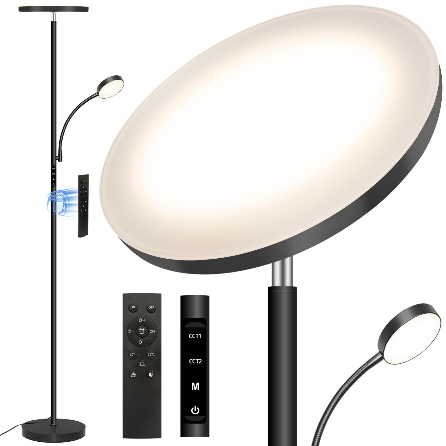Floor Lamp-42W/4200LM Super Bright Floor Lamp,Dimmable 2-in-1 LED Floor Lamp for Bedroom,Torchiere Floor Lamps with Remote & Touch Control,69" Tall Standing Lamp for Living Room,Office,Reading,Black