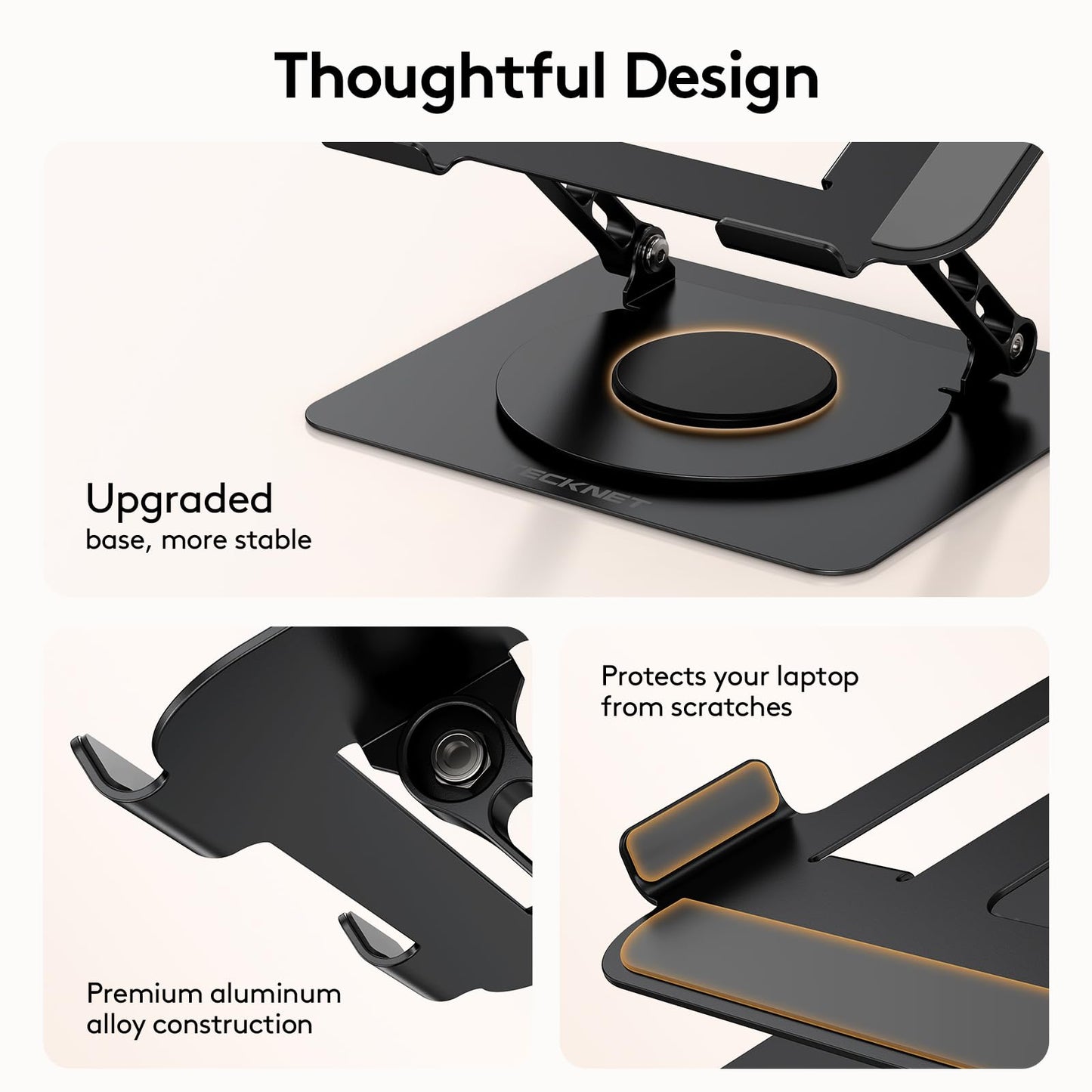 TECKNET Laptop Stand for Desk - 360° Rotating Base, Ergonomic Foldable Computer Stand for Laptop Riser, Height Adjustable, Compatible with MacBook Pro, Dell XPS, HP, and All Laptops 10-17" (Black)
