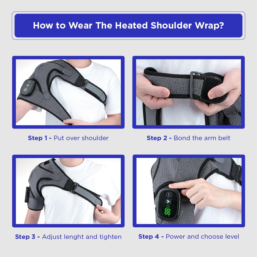CHILLORA Heated Shoulder Wrap - Cordless Heating Pad Massager With Vibration, 3 Heating and Speed Adjustable Settings, Wearable Brace (2)