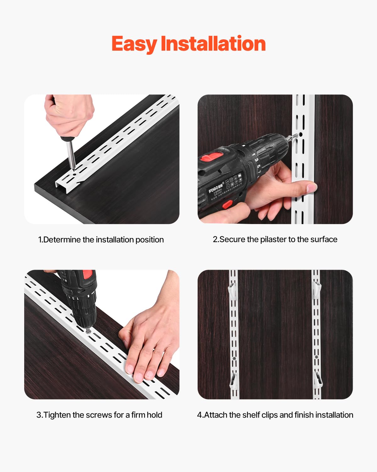 VEVOR Shelf Pilaster, 60-inch 5 Pack, Dual Track Upright Wall Shelving System, Heavy Duty Support System Twin Slot Shelf Rails, 25 Screws, Suitable for Cabinet Closet Organization Storage, Silver