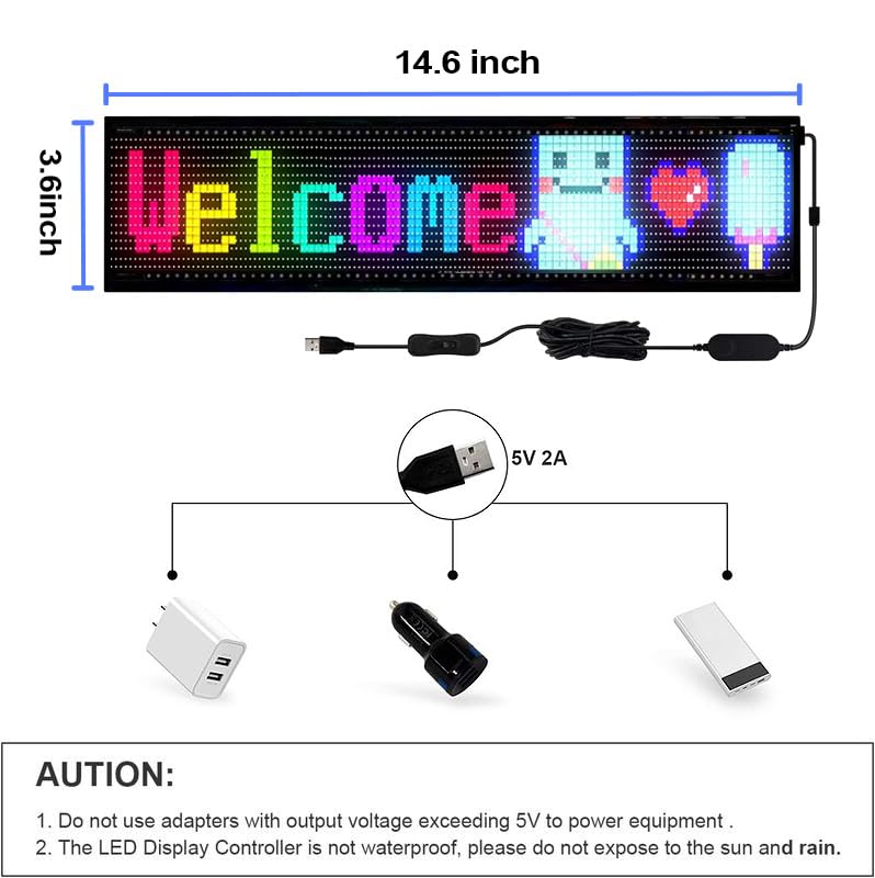 LED Sign for Car – Flexible Devil Eyes Light for Windshield, LED Digital Panel with Animations, Remote Control & Bluetooth APP for Cars, Trucks, Bars, Stores, Hotels(14.6'' * 3.6'')