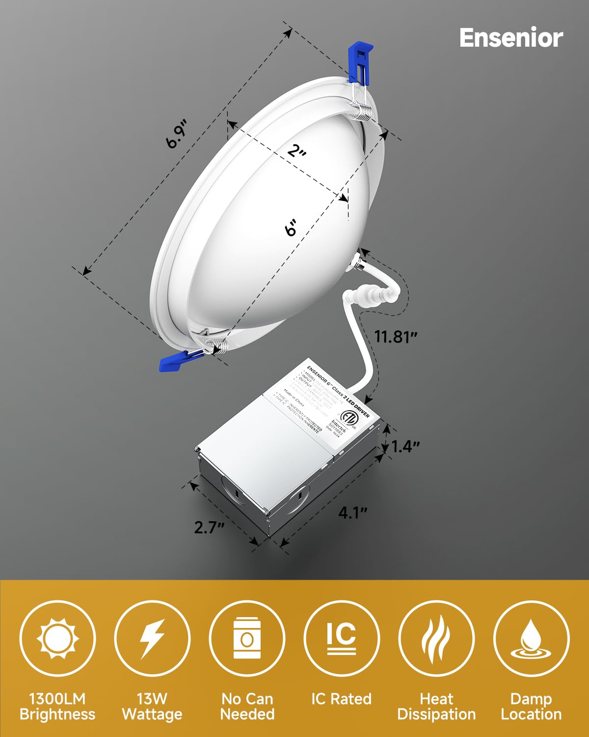 Ensenior 4 Pack 6 inch LED Eyeball Recessed Lighting, 360°+90° Rotatable and 2700K-5000K Selectable, Dimmable Gimbal Recessed Lights, Canless Angled Adjustable Ceiling Downlight, 1300LM, 13W=115W-FCC