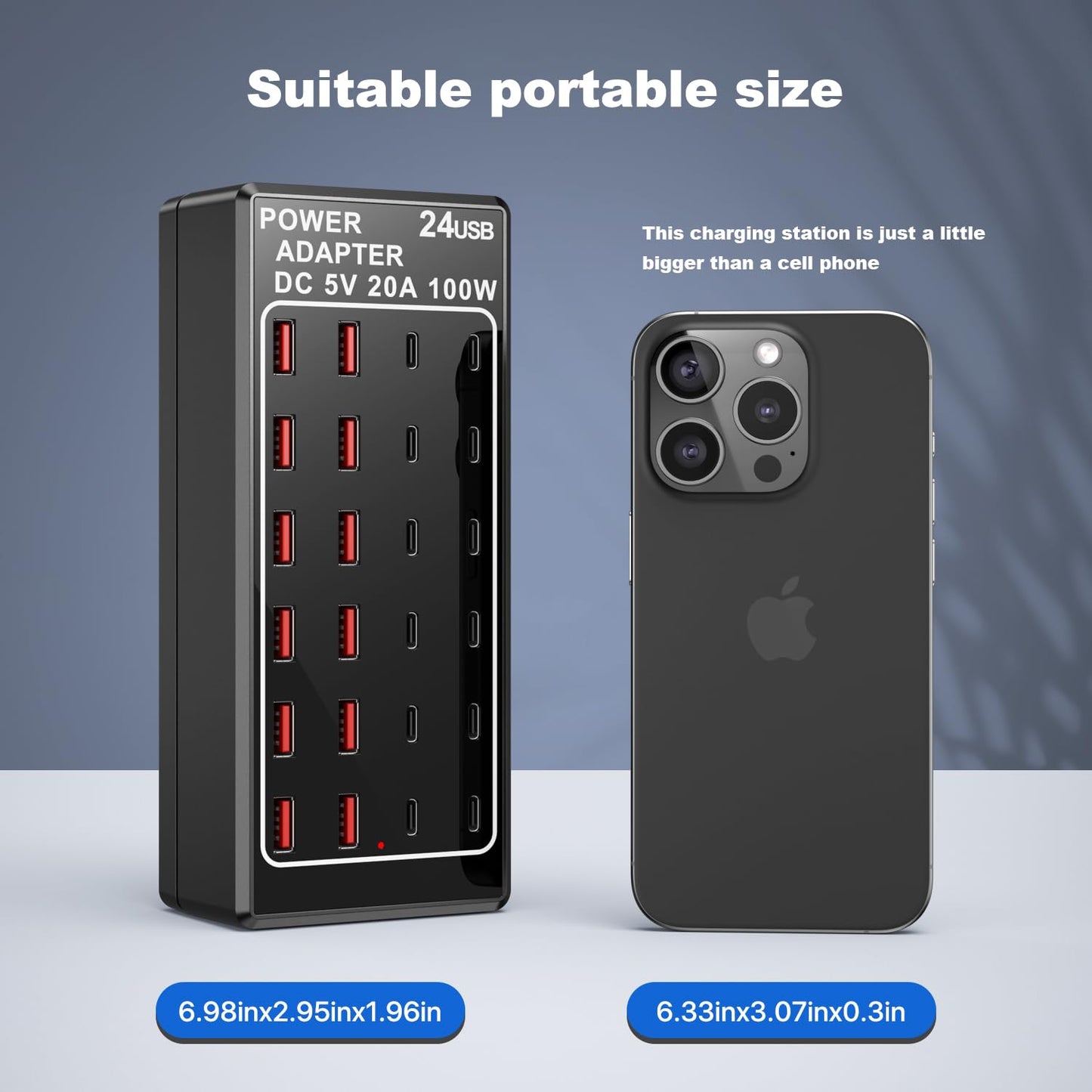 USB Charger, USB C Charger Block, 100W (20A) 24 Port Multiple USB Charger Station Desktop USB Wall Charger 12 USB C 12 USB A Compatible for Apple iPhone, iPad, Samsung Galaxy, Laptop, Pixel, Phones