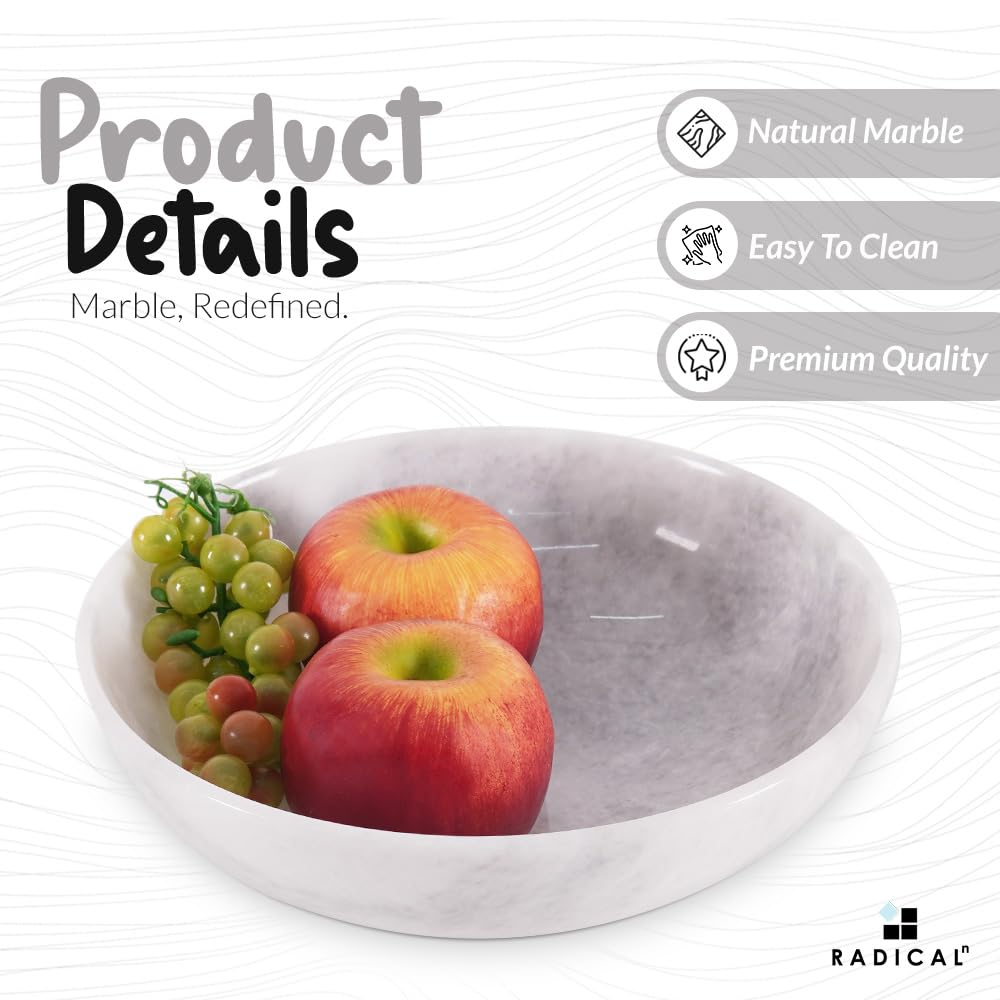 Radicaln Marble Fruit Bowl 10" Inches White Handmade Candy Bowl for Kitchen, Elegant Marble Bowl for Coffee Table Decor, Fruit Dish Holder for Countertop, Entryway Table Bowls, Modern Kitchen Decor