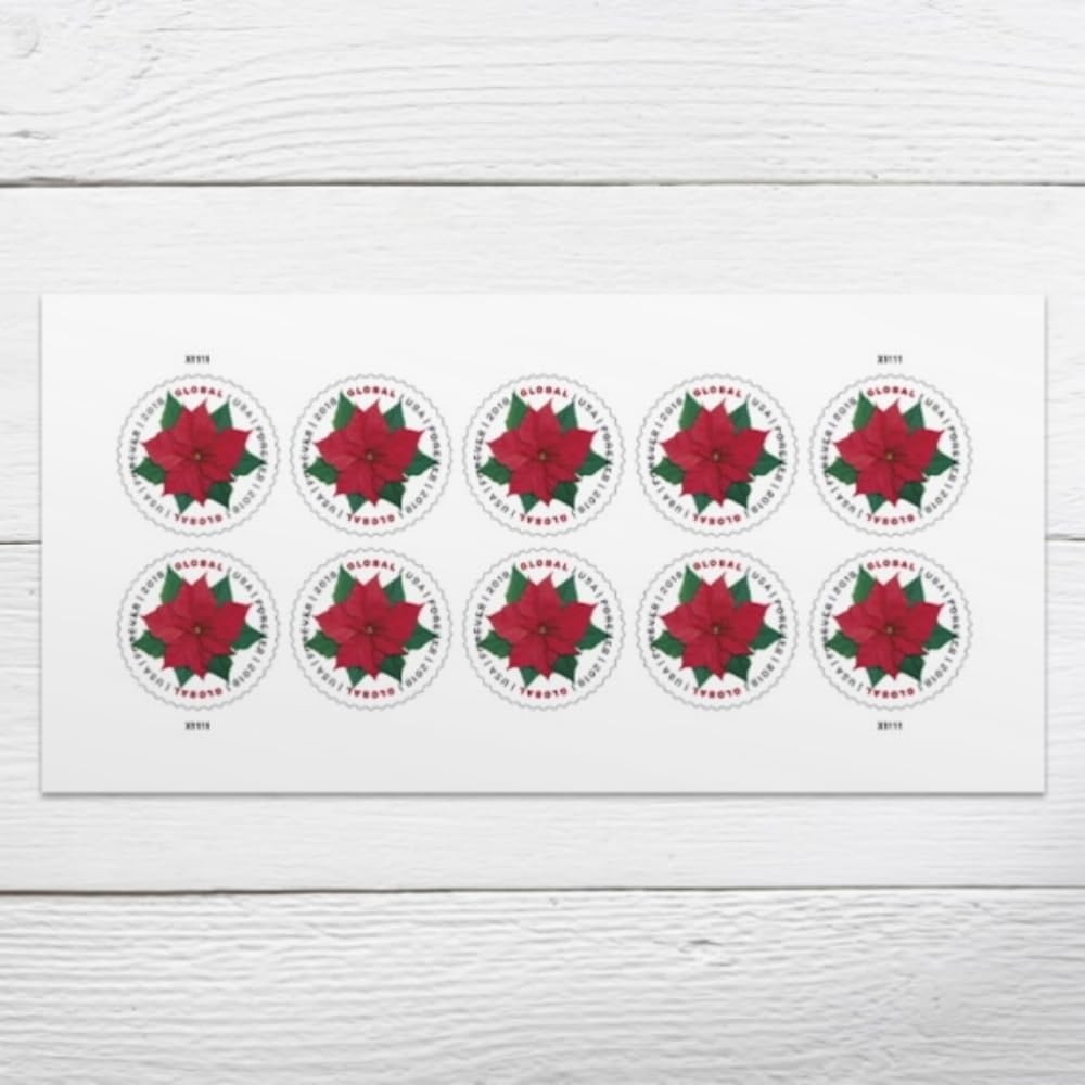 Global Poinsettia 2 Sheets of 10 International First Class Forever US Postage Stamps Mail Holiday Celebration Flower (20 stamps)