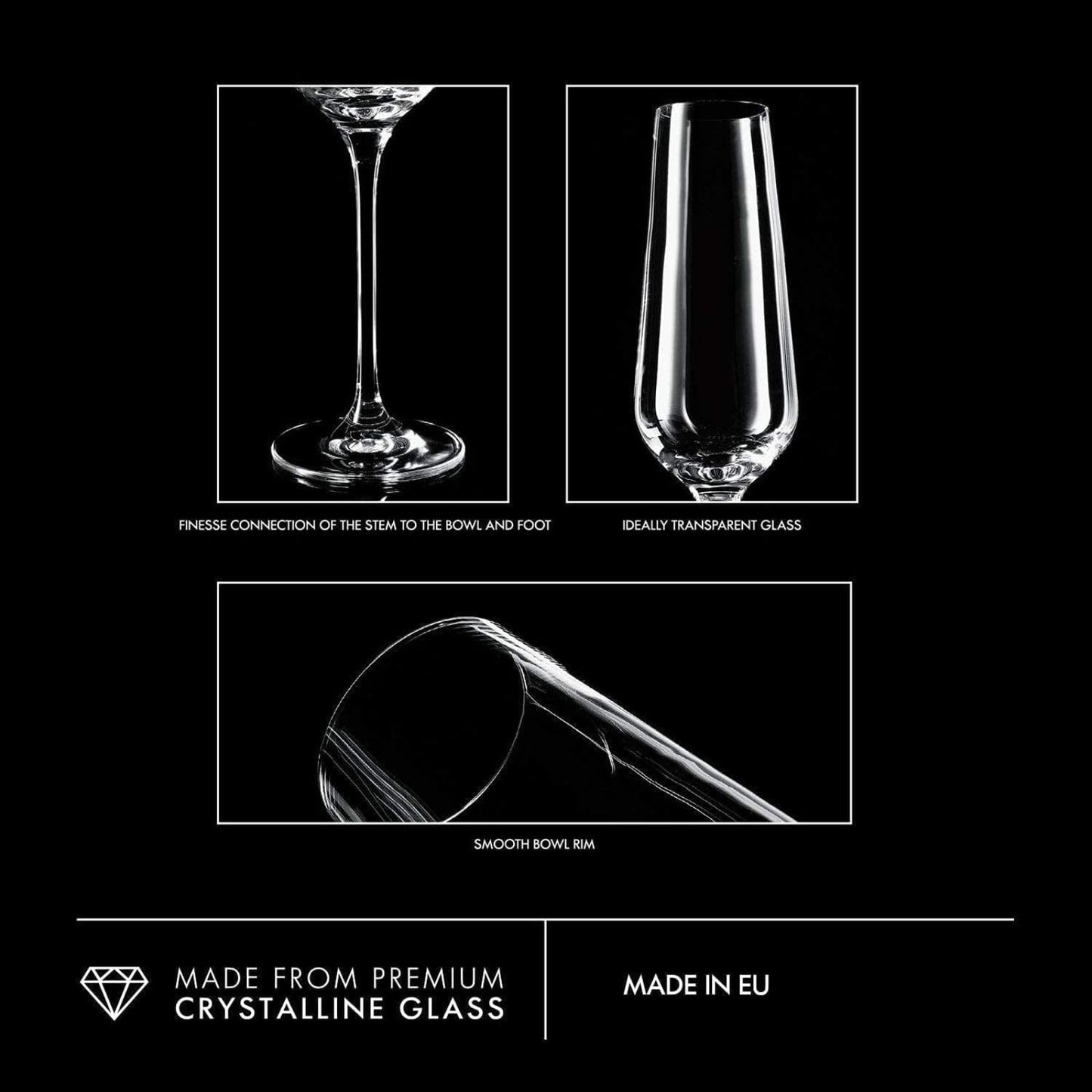 Krosno Crystal Champagne Flute Glasses, Set of 6, 6.1 oz, Avant-Garde Collection, Classic Shape for Timeless Style, Ideal for Mimosas, Prosecco, Sparkling Wine, Dishwasher Safe, Made in Europe