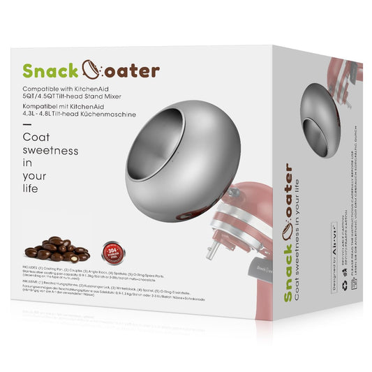 Aieve Snack Coater Compatible with KitchenAid Tilt-Head Stand Mixer for Making Chocolate Covered Almonds, Pistachio, Peanut, Freeze Dried Strawberry, Raisin, Macadamia Nuts and Blueberry