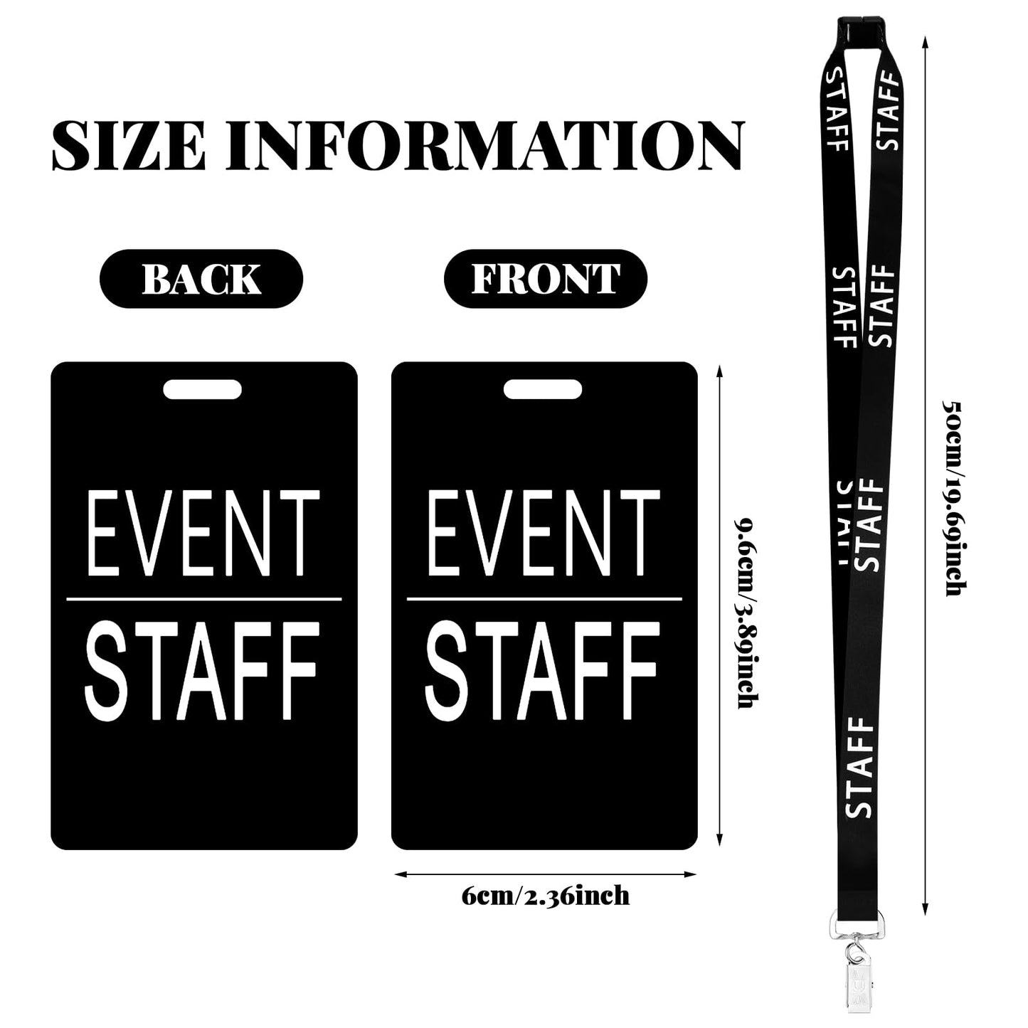 Qilery 50 Set Event Staff Lanyards with PVC Cards Lanyard Pass Staff Cards with Metal Swivel Hook for Concert Event Party Organizer Conference Party Office Supplies(Black)