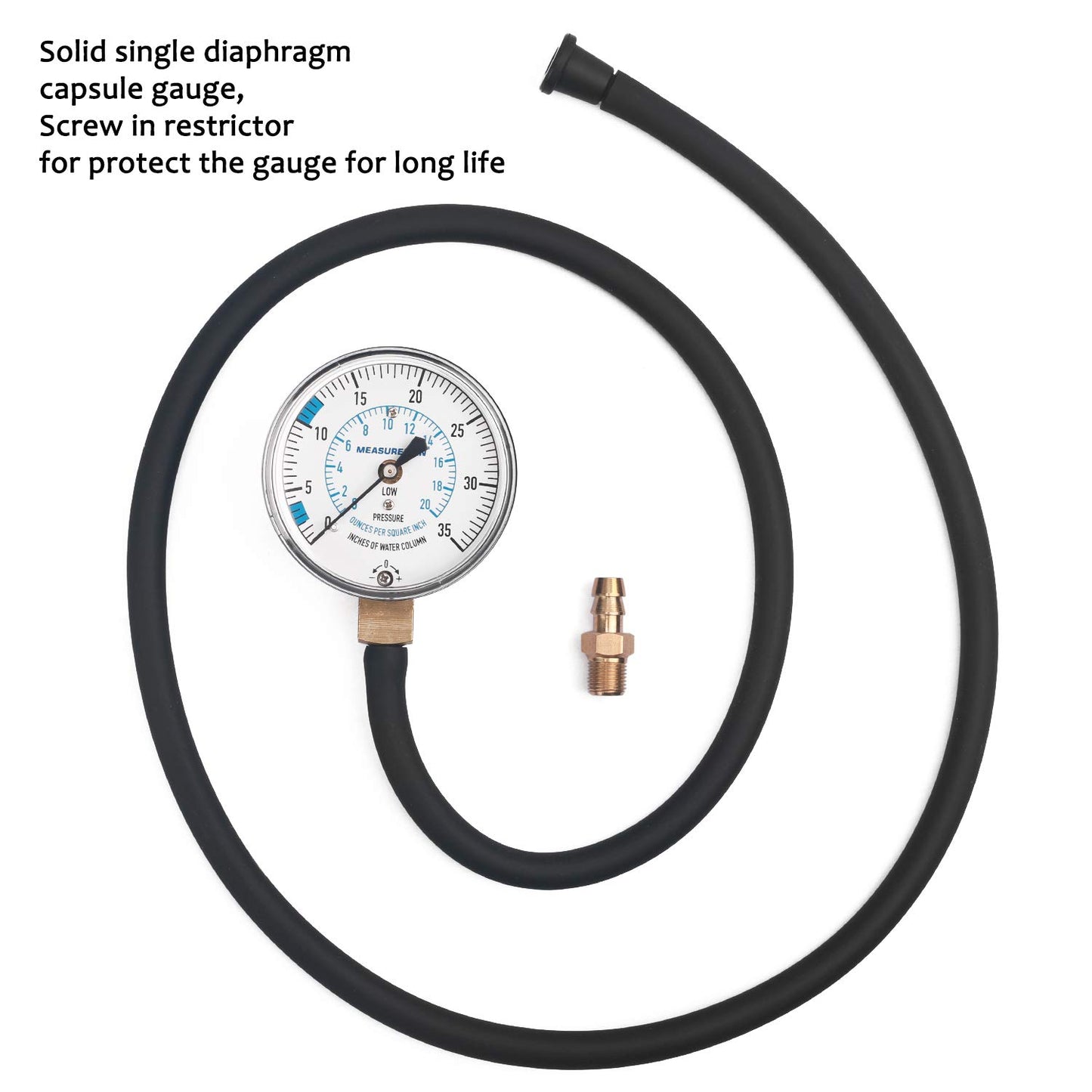 Measureman Natural Gas or LP Gas Manifold Pressure Test Kit, 0-35 "W.C., 1/4"NPT, 40" Length Hose