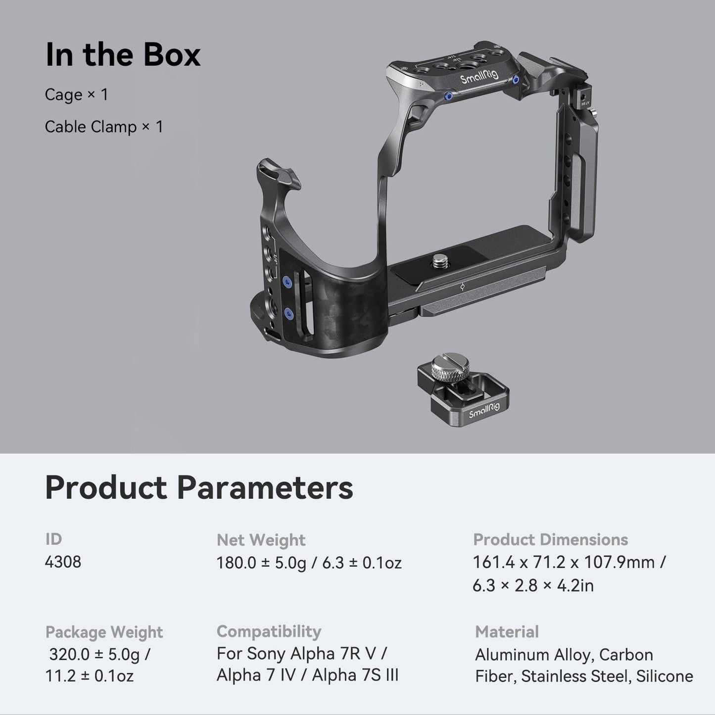 SmallRig Cage Kit w/Cable Clamp for Sony Alpha 7R V/Alpha 7 IV/Alpha 7S III, Camera Cage w/Multiple Accessory Mounting Points, Built-in Quick-Release Plate for Arca-Swiss - 4308