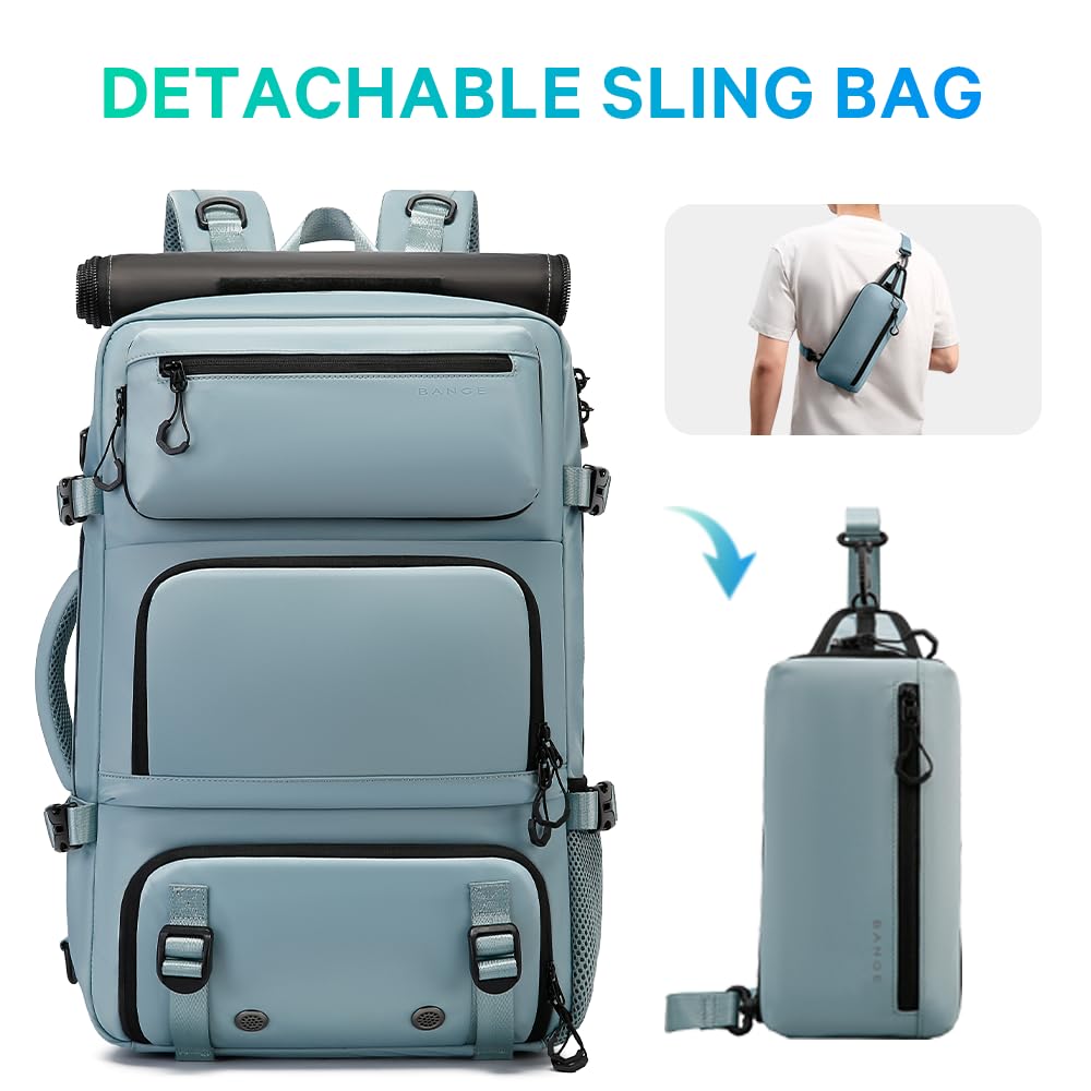 FUTURE AESTHEICS Travel backpack Carry-on Travel Backpack For Women Men Flight Approved Business Weekender Overnight Waterproof Daypack (Light Blue)