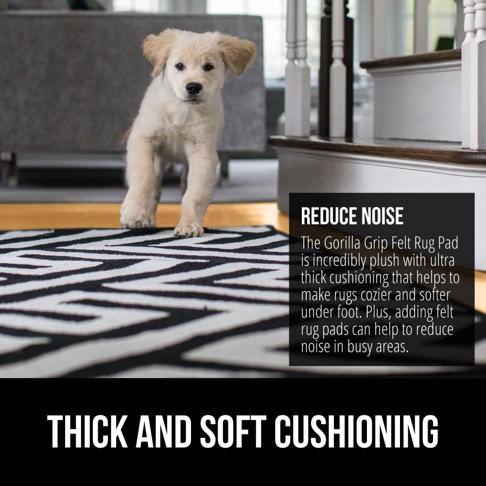 GORILLA GRIP Felt with Rubber Stay in Place Slip Resistant Rug Pad, 1/8 inch Thick, 3x5 FT Protective Padding Under Area Rugs, Cushioned Gripper Pads, Carpet Runners, Hardwood Floors Protection