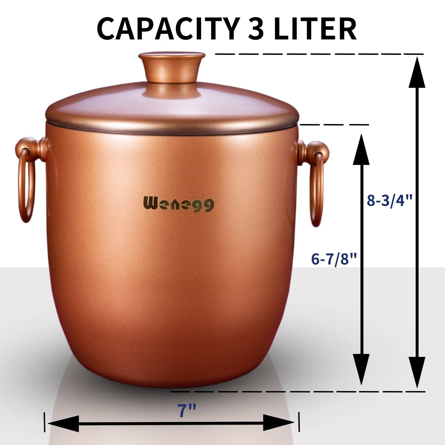 Ice Bucket with Lid, Scoop, Tongs and Strainer - Well Made Insulated Stainless Steel Keep Ice Frozen Longer - Ideal for Cocktail Bar, Parties, Chilling Wine, Champagne - 3 Liter (Copper)