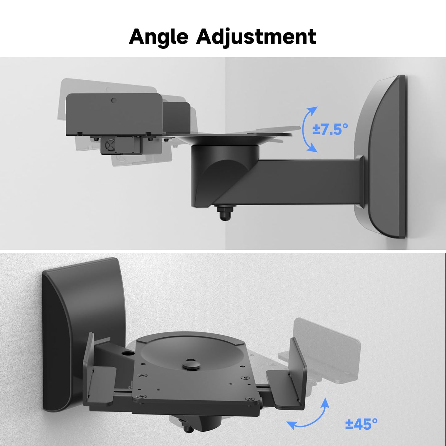 suptek Speaker Wall Mounts, Dual Speaker Stands for Surround Sound Speakers, Universal Speaker Bracket, Tilt Swivel Speaker Shelves Up to 55lbs Black (2 Pack)