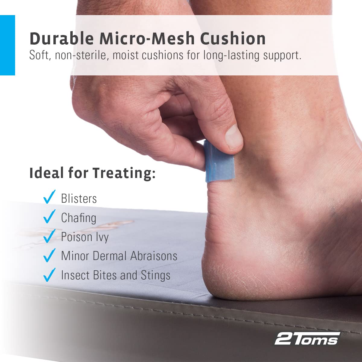 2Toms Skin-On-Skin Hydrogel Squares for Blisters, Chafing, Stings, Irritations, and Pain Relief, 200 1-Inch Squares, Twin Pack