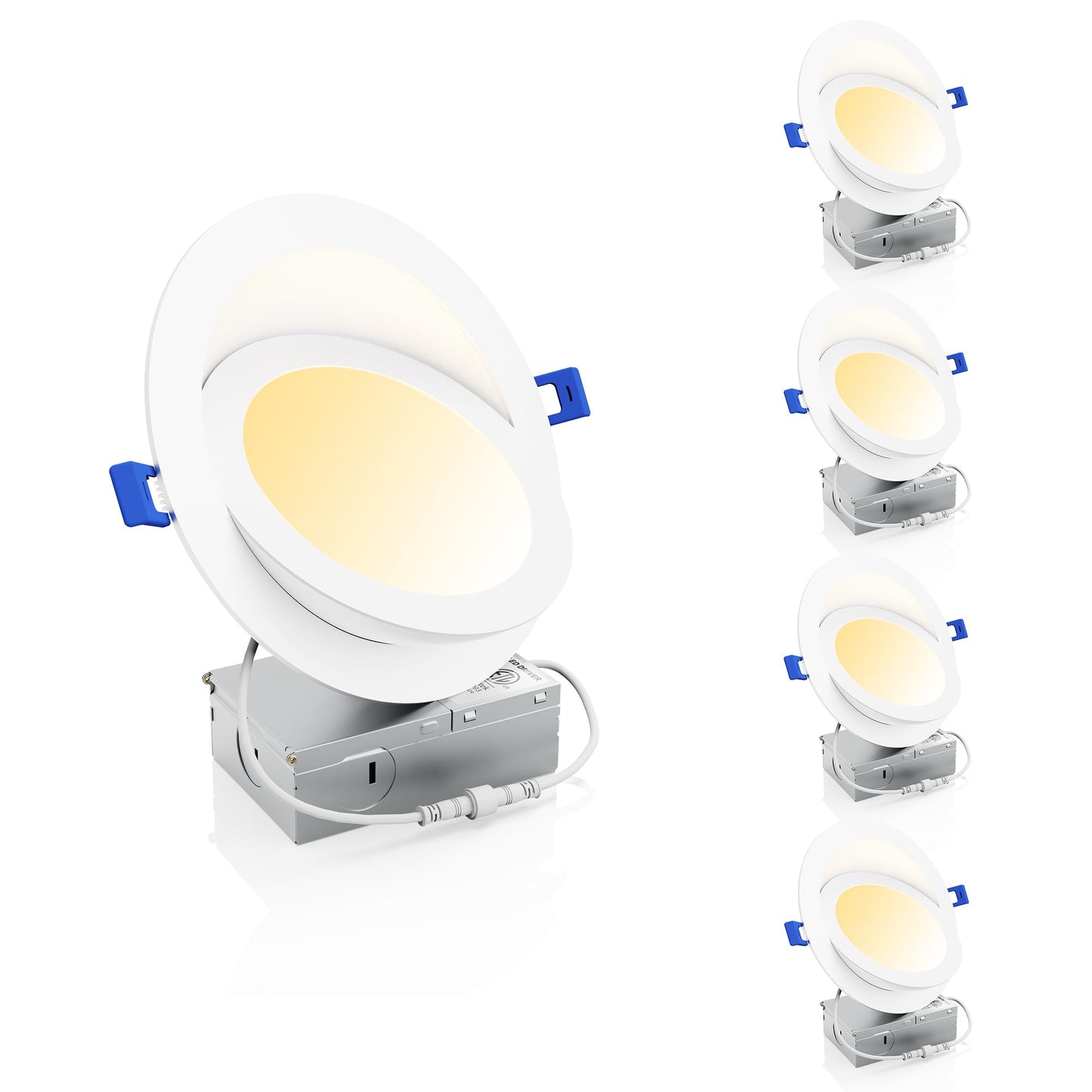 Ensenior 4 Pack 6 inch LED Eyeball Recessed Lighting, 360°+90° Rotatable and 2700K-5000K Selectable, Dimmable Gimbal Recessed Lights, Canless Angled Adjustable Ceiling Downlight, 1300LM, 13W=115W-FCC