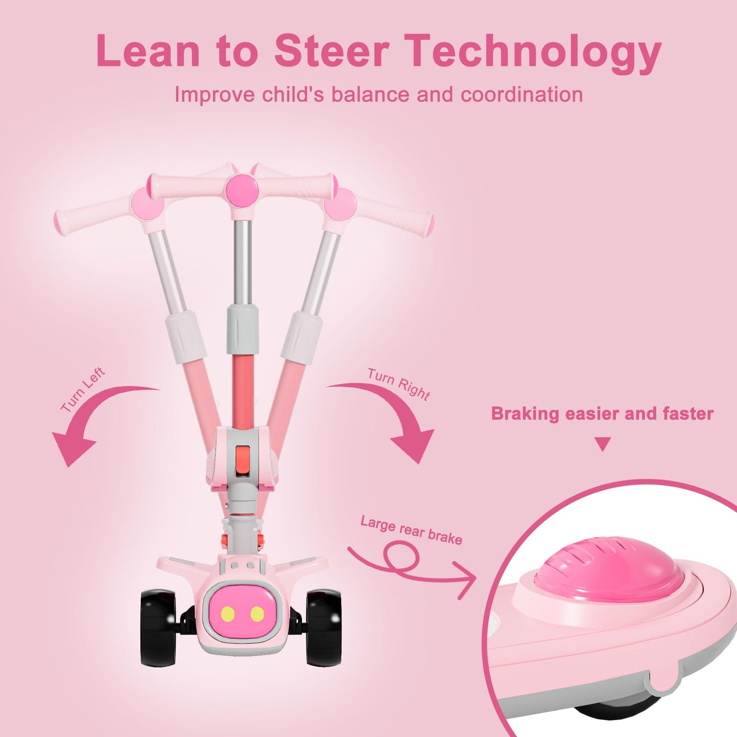 3 Wheel Scooter for Kids - Foldable & Unbreakable, 2-in-1 Kick Scooter with Music and Lights, Adjustable Height, Wide Deck, Flashing Wheel Lights, Easy for Beginner Toddlers Aged 3-8