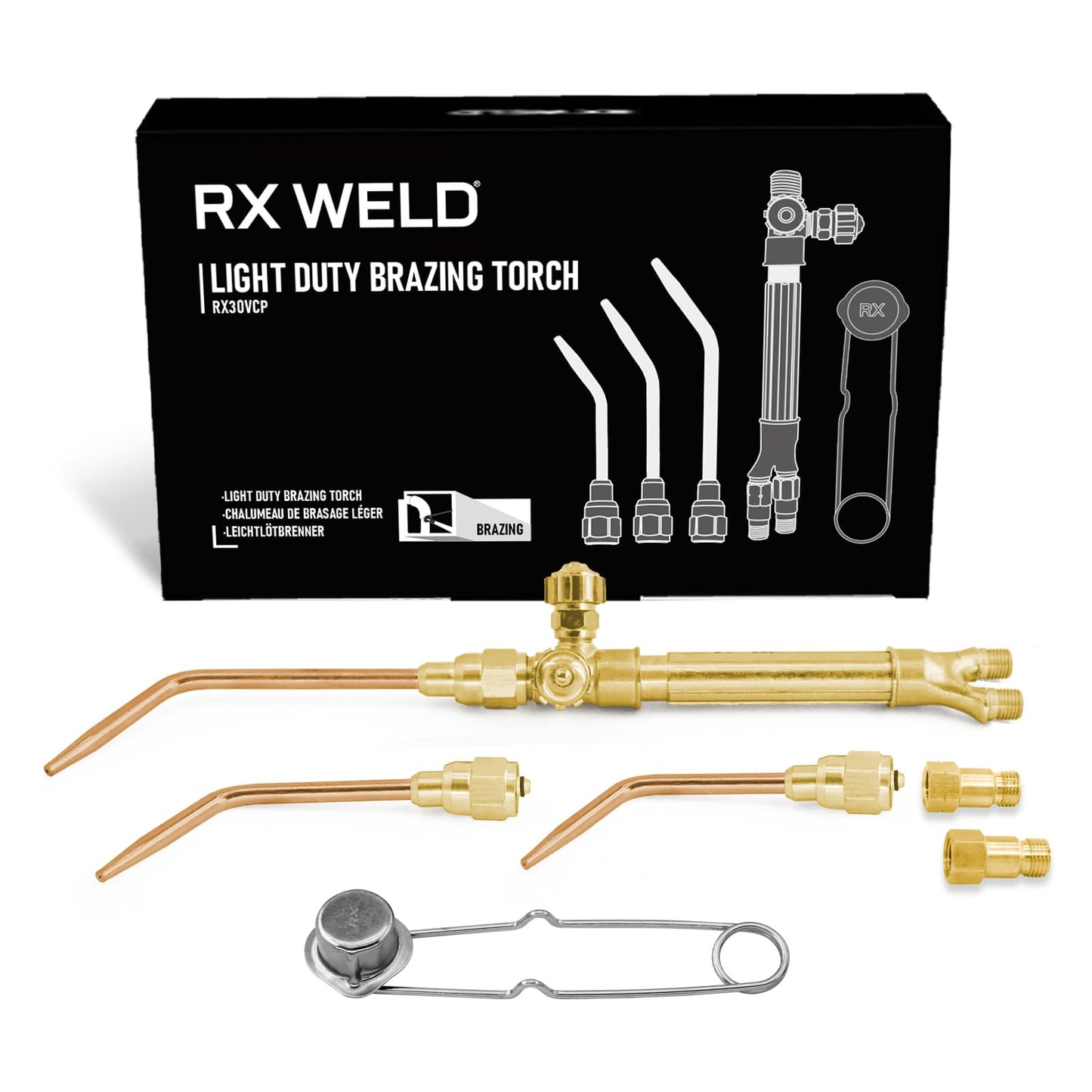 RX WELD Ligth Duty Welding/Brazing Torch Kit, Handle Compatible with V-Series "J" +3 Welding Tips