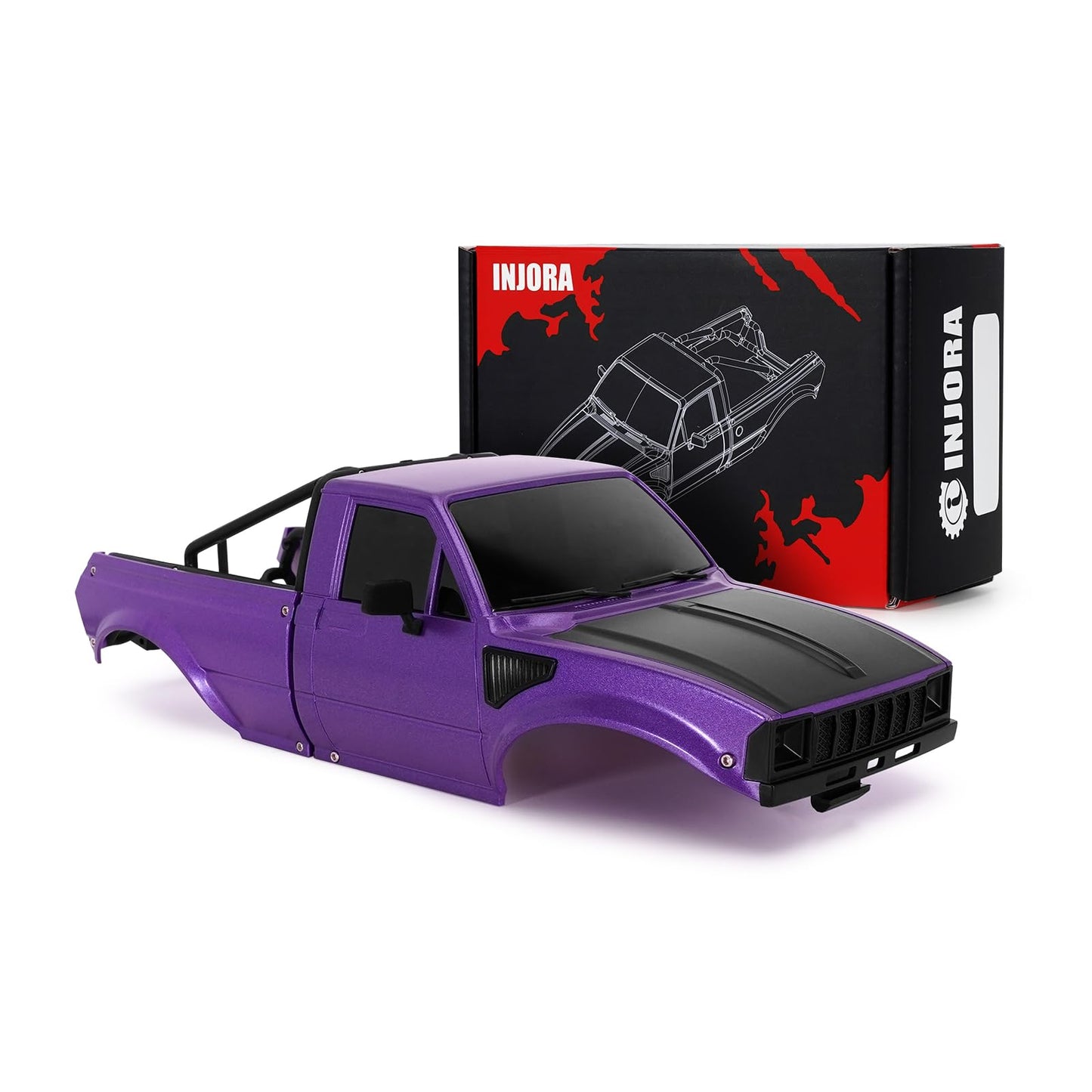 INJORA IR60 Pickup Hard Body Shell with Bed Rack for 1/18 RC Crawler TRX4M Defender Bronco(Purple)