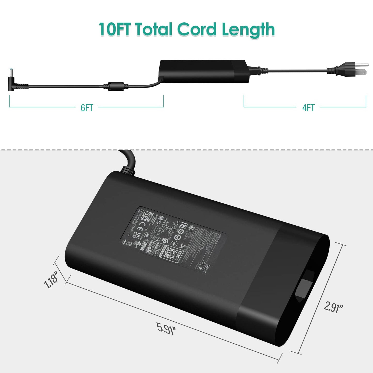 200W Laptop Charger Fit for HP Omen 15 17 Zbook 15 17 Fury 16 G9 G10 G11 Victus 15 16 Pavilion Gaming 15 17 Envy 15 2020 TPN-DA10 L00818-850 TPN-LA21 TPN-LA20 Power AC Adapter