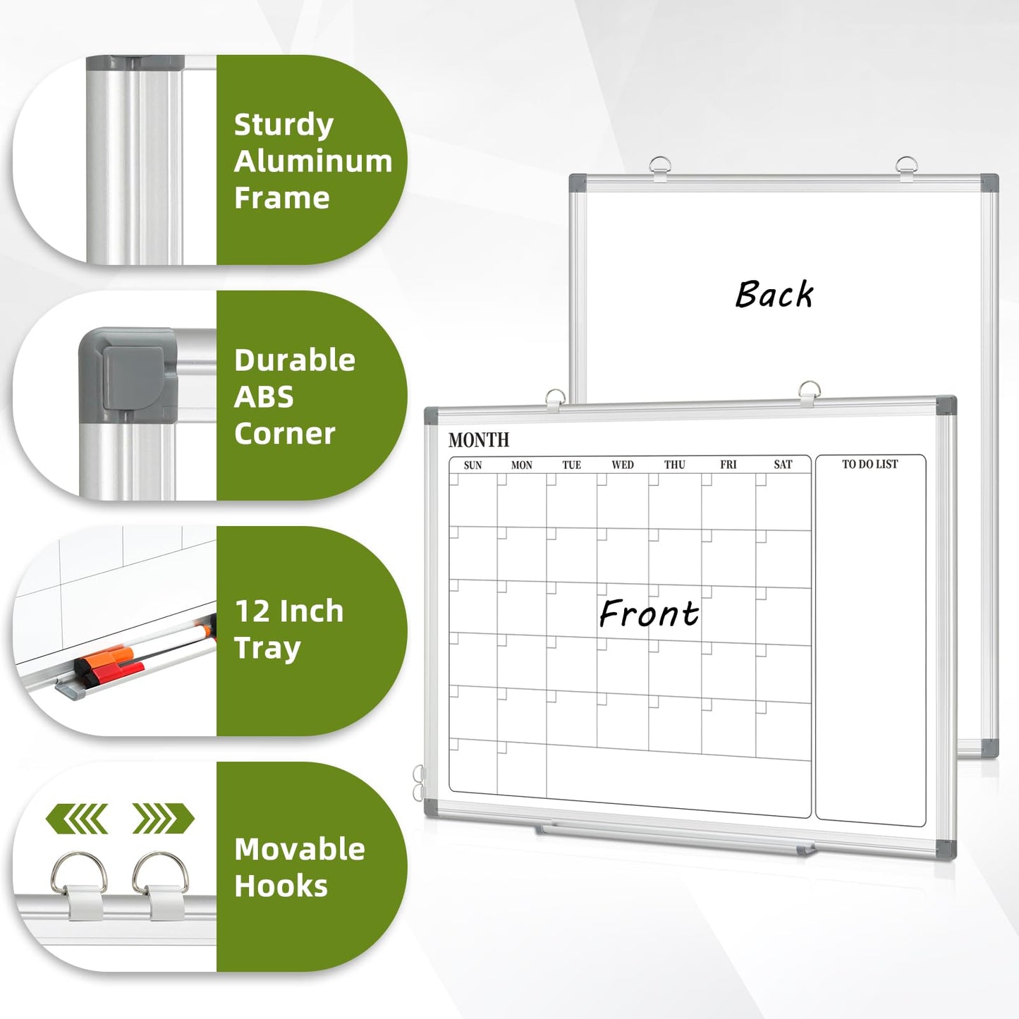 DOLLAR BOSS Dry Erase Calendar for Wall, 24''x 18'' Magnetic Whiteboard Monthly Planner, Double-Sided Aluminum Framed Schedule Board for Office, Home, School