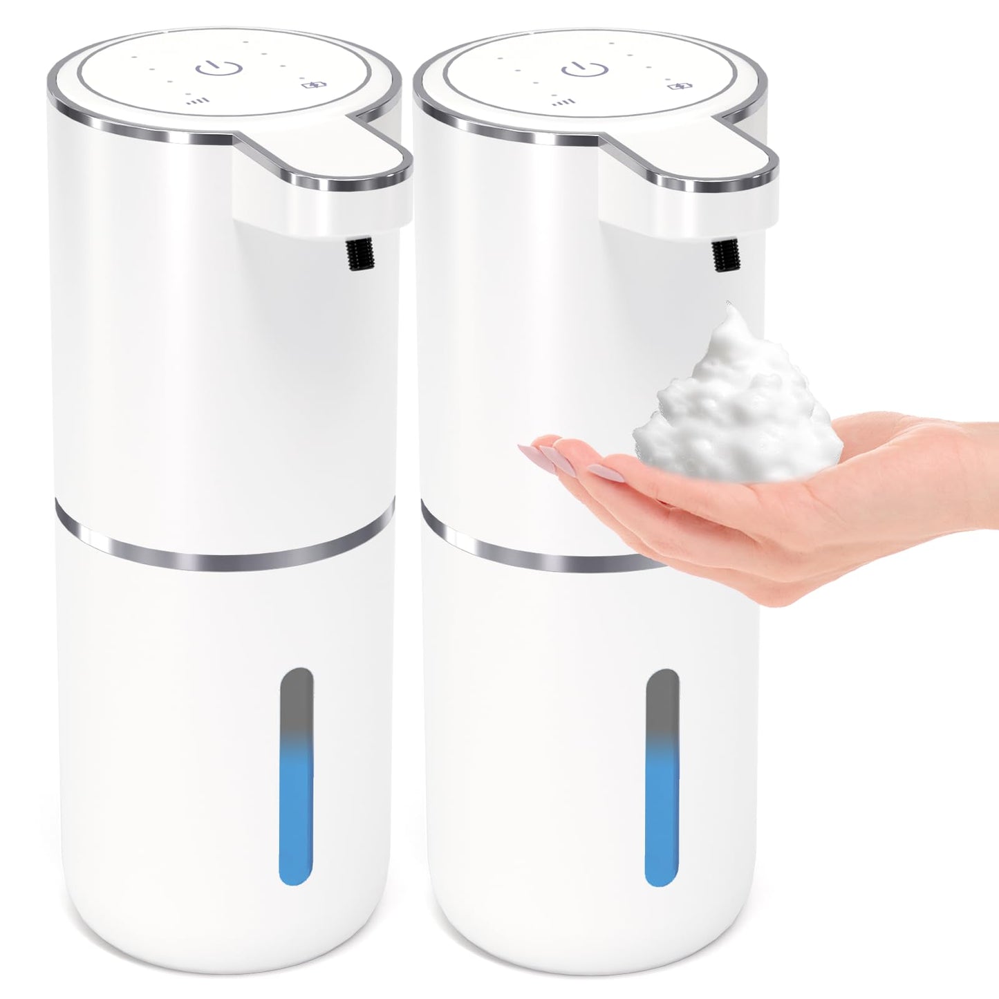 MTYGK 2 Pack Automatic Foaming Soap Dispenser,Touchless Foam Soap Dispenser,12.8oz Rechargeable Wall Mounted Smart for Bathroom and Kitchen Dish Soap,Easy for Toddlers(White)