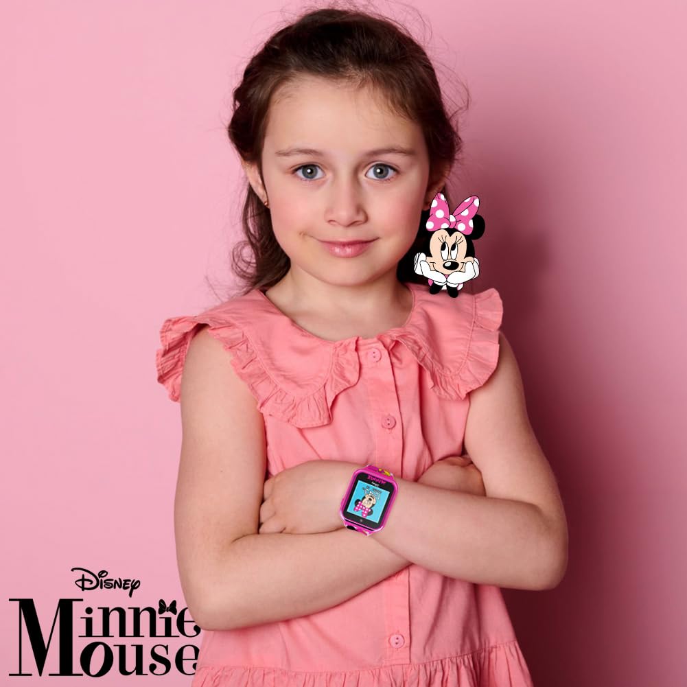 Accutime Kids Disney Minnie Mouse Pink Educational, Touchscreen Smart Watch Toy for Girls, Boys, Toddlers - Selfie Cam, Learning Games, Alarm, Calculator, Pedometer and More (Size: 40mm)