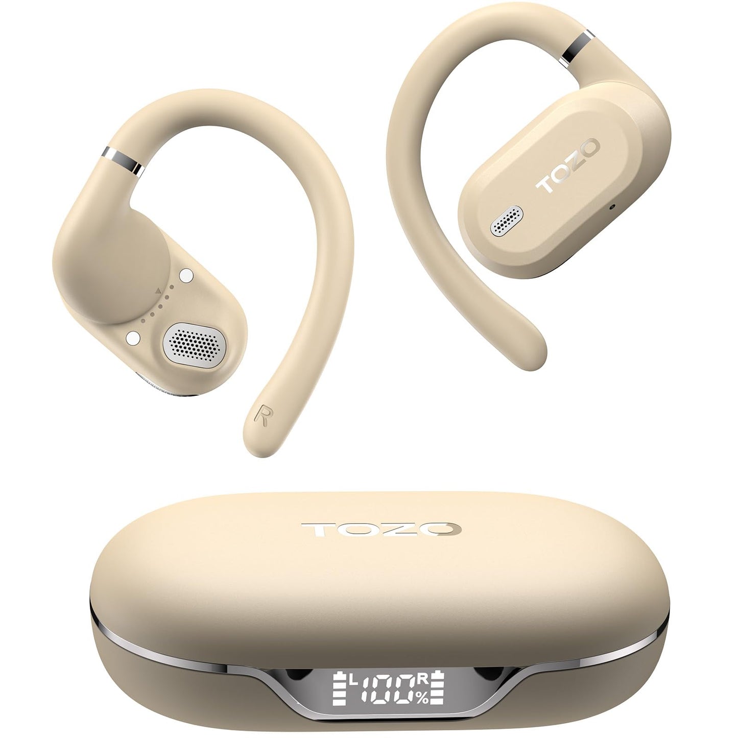 TOZO OpenWear Open Ear Earbuds, AI Translation Earbuds Real Time 145+ Languages, 60H Translator Ear Buds Audifonos Traductores Inglés Español, Bluetooth Headphones 5.4 with Smart Display for Office