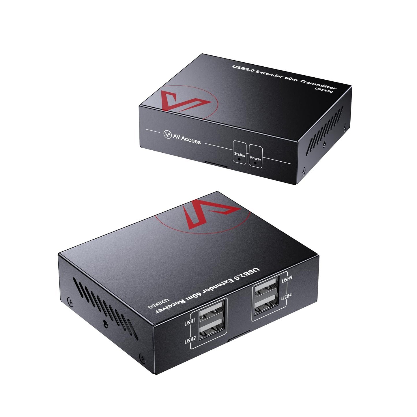AV Access USB Extender Over Cat5e/6 196ft/60M, 4 USB 2.0 Ports, Plug and Play, No Driver, Supports All Operating System, Two Webcams Work Synchronously, Keyboard and Mouse Over Ethernet