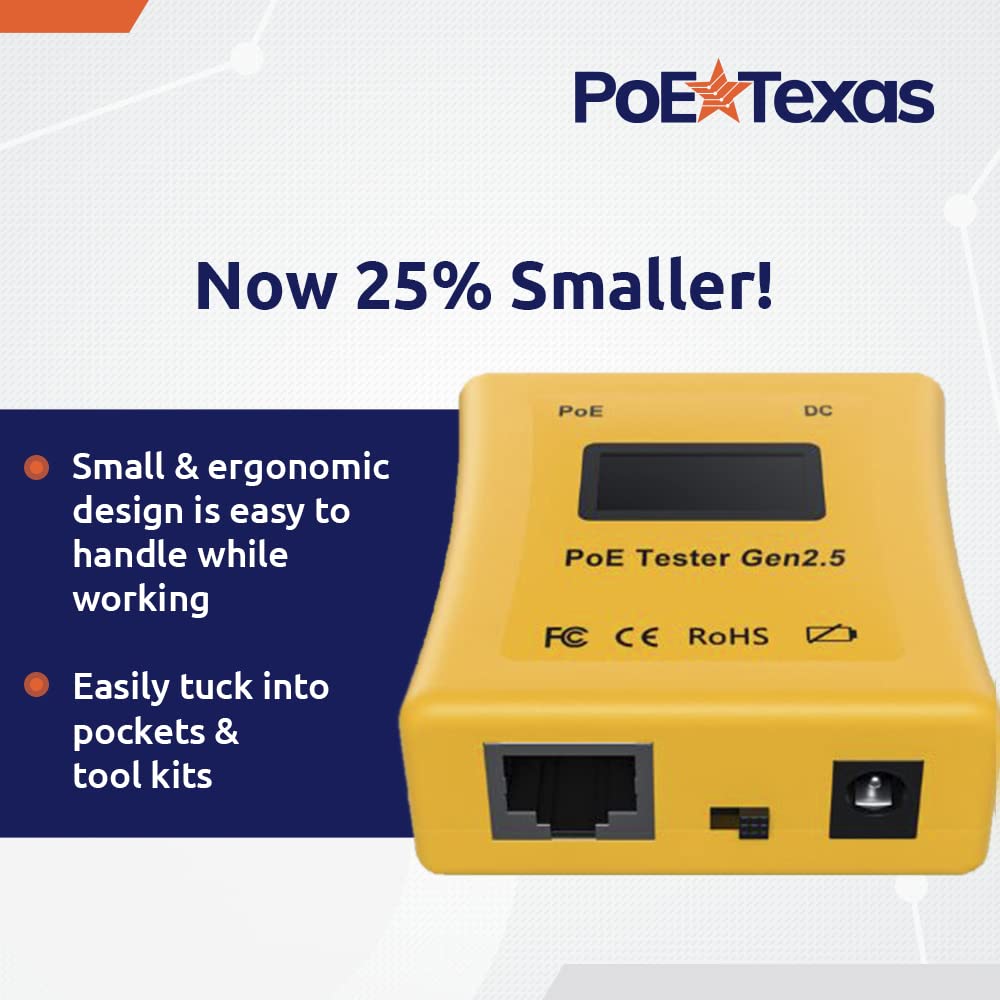 PoE Tester Gen2.5 by PoE Texas - Power Over Ethernet Tester to Determine Voltage, Current and Power Consumption on Network Cable - Identify PoE and Troubleshoot Connection Problems, No Battery Needed
