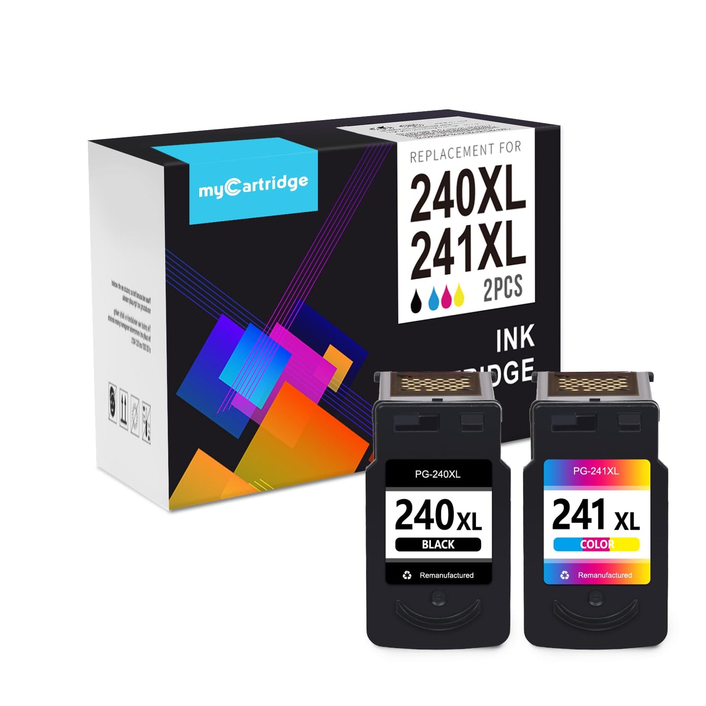 myCartridge PG240XL/CL241XL Combo Pack Remanufactured Replacement for Canon Ink 240 241 Combo Pack Compatible with Canon MG3620 Ink Cartridges for MG3600 TS5120 MG3520 MG2120 MX472 Printer, 2 Pack