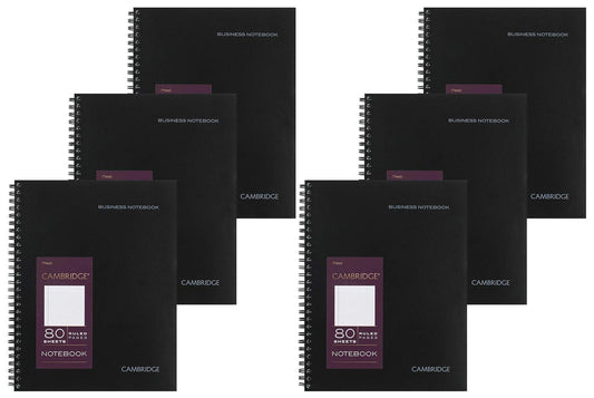 Cambridge Limited Notebook, 6 Pack Black Notebook, Legal Ruled, Professional Business Notebook, 80 Sheets, Spiral Wirebound Office Journal & Notebook For Quicknotes, Meeting for Women & Men, CAM10-402