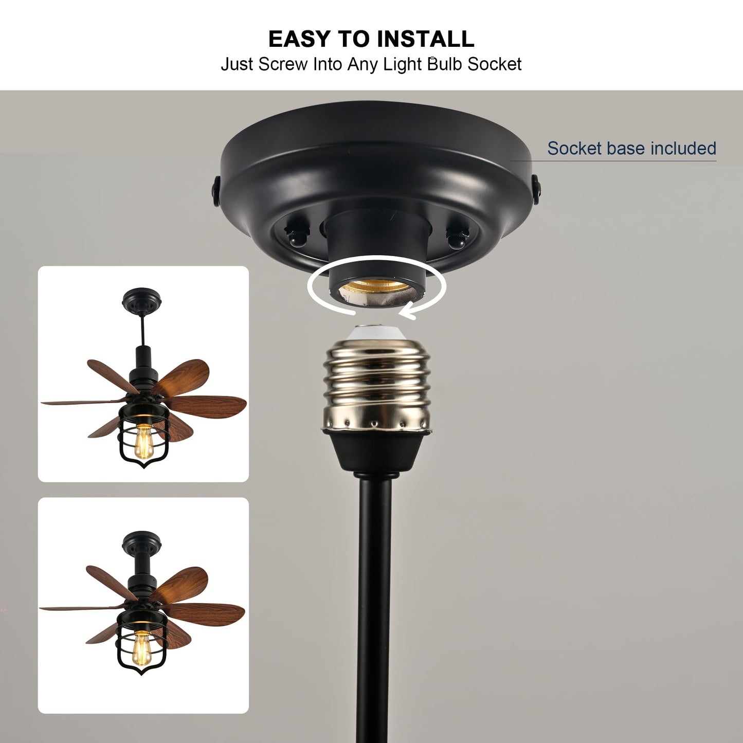 Garwarm 20IN Ceiling Fans with Lights, Socket Fan Light with Remote, Screw in Ceiling Fan in Light Socket Small Ceiling Fan for Garage,Bedroom, Kitchen, Living Room(Bulb not Included)