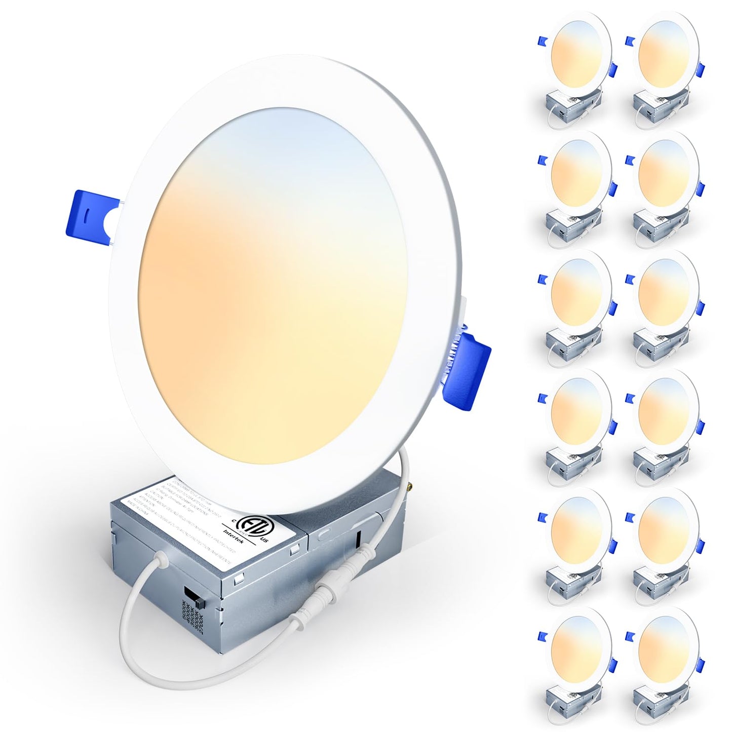 Veriligt 12 Pack 6 Inch 5CCT LED Recessed Light, Silm Canless Recessed Lighting, Dimmable, Damp Rated, 2700K-5000K Selectable, Wafer Ceiling Downlight with Junction Box, 1200LM, 12W 120V, ETL&FCC