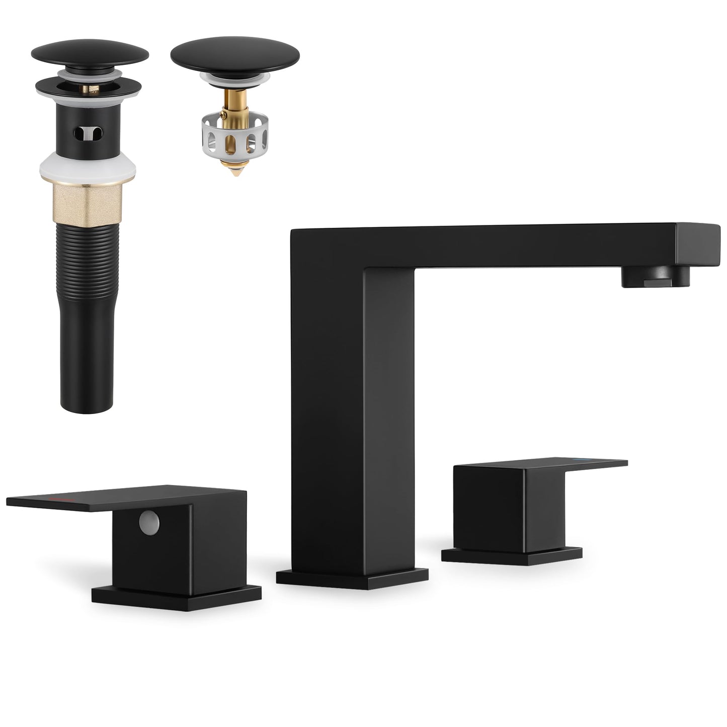 KES All Metal Black Bathroom Faucets with Pop Up Sink Drain with Overflow, 8 Inch Widespread Bathroom Faucet 3 Hole Vanity, SUS 304 Stainless Steel Matte Black, L4350LFF12-BK-C1