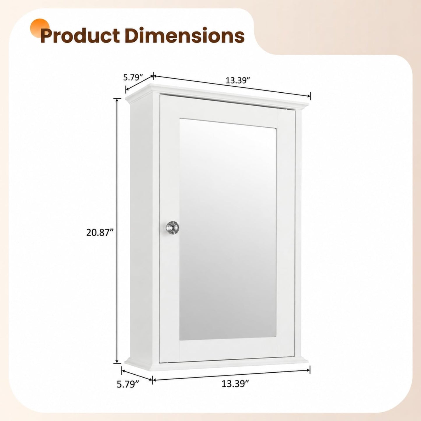 VINGLI Bathroom Wall Cabinet Wall Mount Mirrored Medicine Cabinet with Mirror Storage Organizer with Single Mirror Door and 2 Adjustable Shelves White