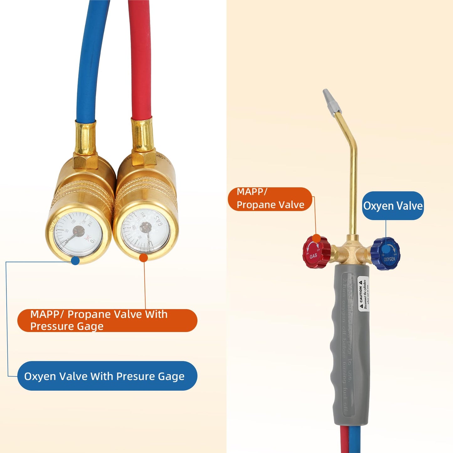 Update Oxygen MAPP Torch Kit, Dual gauge design, With portable cylinder metal stand and lighter, for Heating, Soldering, Glass Blowing, Oxypropane Welding Gas Cutting Torch Kit